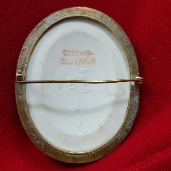 Antique Porcelain Brooch Bezel Setting Czech Hand Painted Numbered c. 1920s - Picture 9 of 9